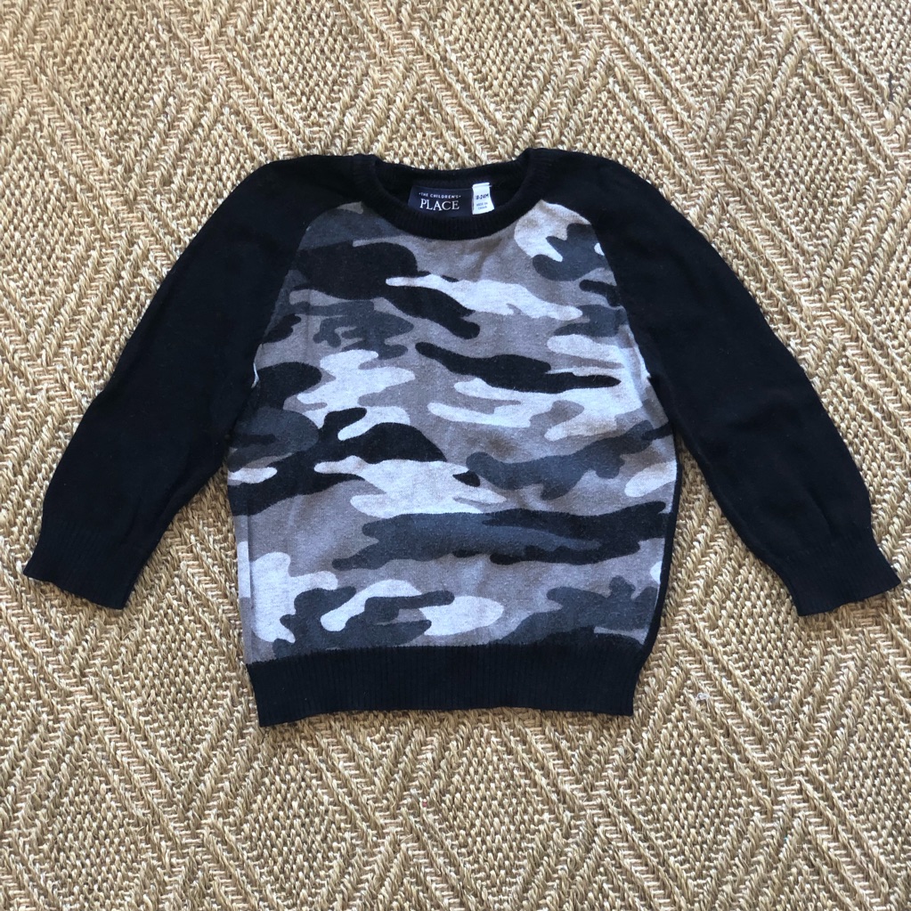 Children's Place Camo Black Grey Sweater. 18-24m